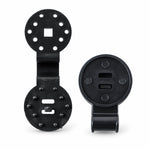 Two black plastic shade cloth clips on a white background, one open and one closed.