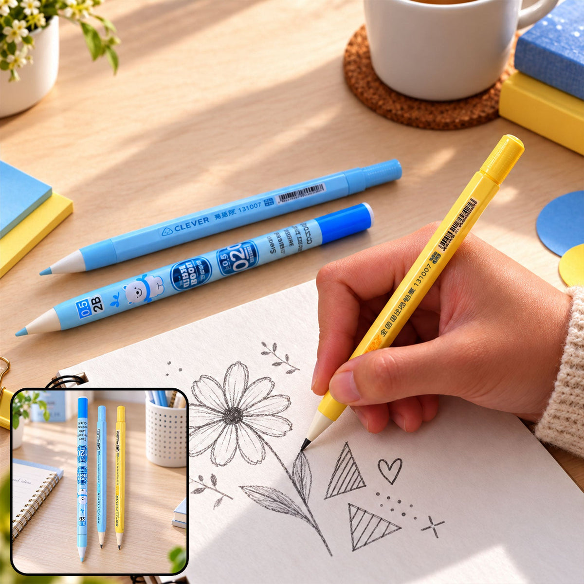 Retractable mechanical pencil set eraser