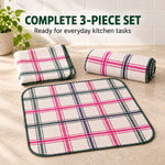 Complete three-piece dish cleaning cloth set