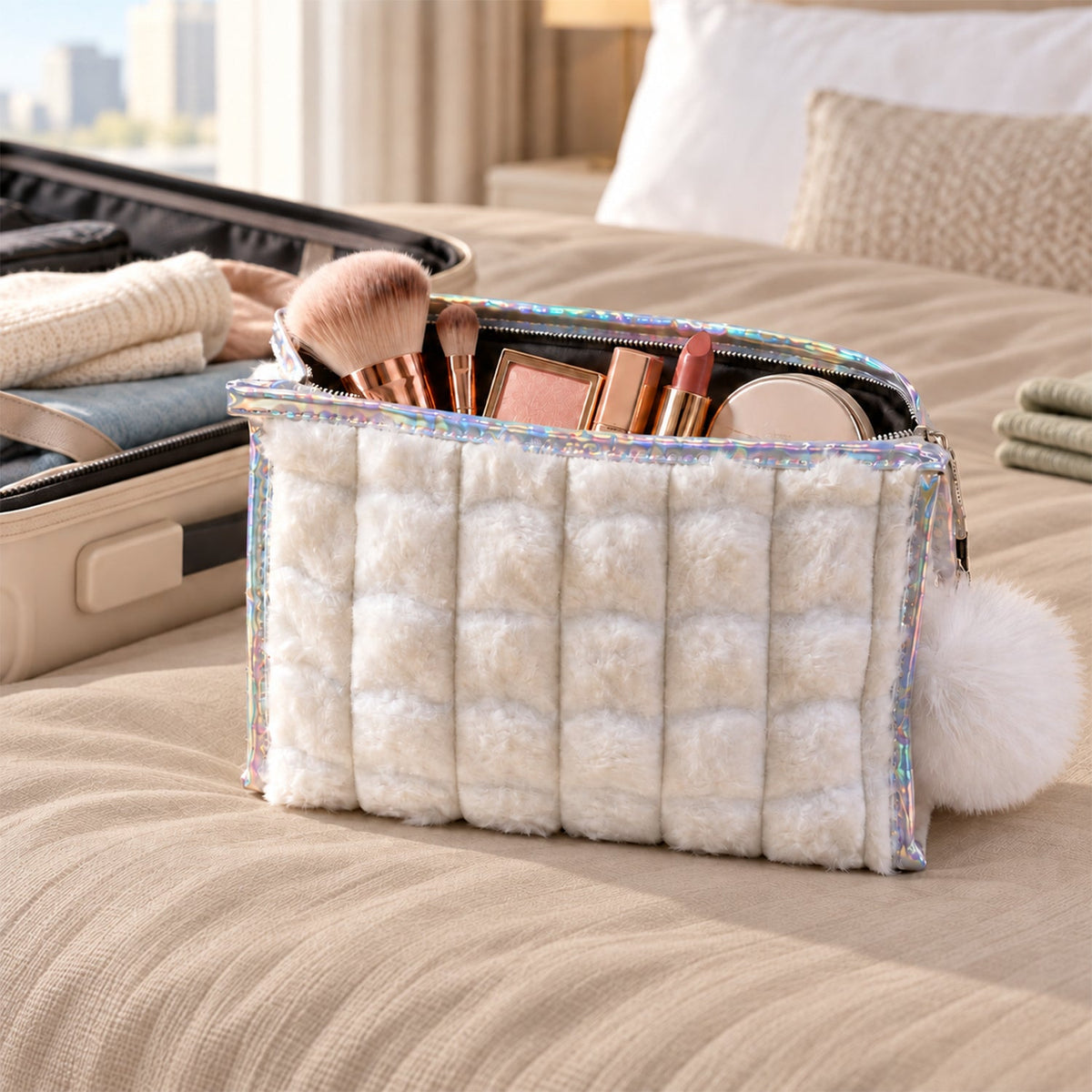 Plush makeup pouch white bg