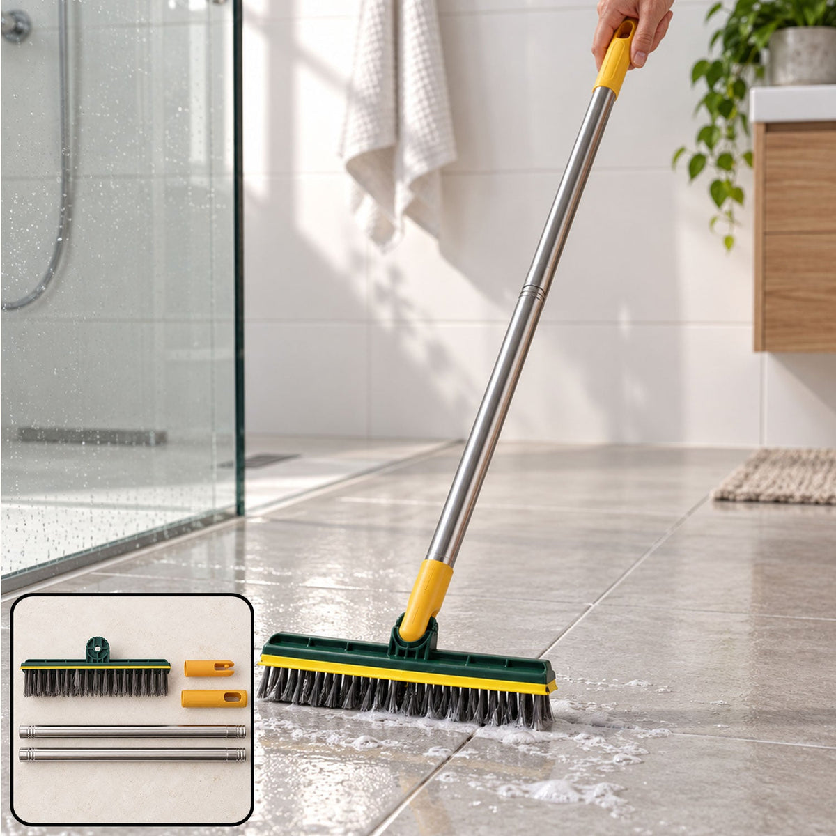 Lightweight 2 in 1 Floor Scrub Brush with Wiper for Women, Easy Cleaning (1 Pc)