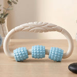 Detail of roller massager ring in white and blue