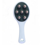 Portable blue-handled handheld body massager.