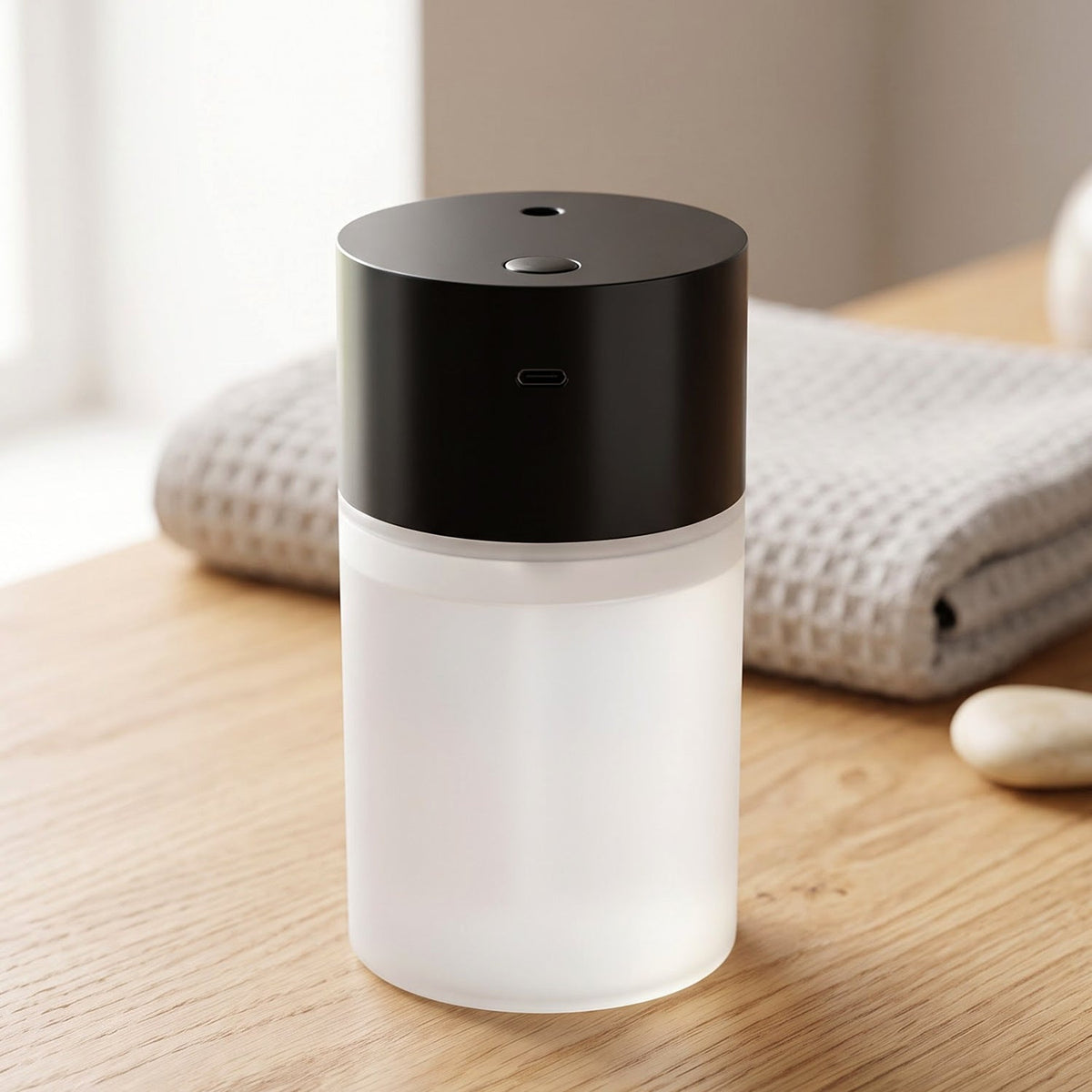 Compact desktop USB humidifier in use