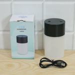 Live photo of mini USB air humidifier with colour box