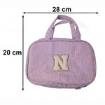 Size guide for travel toiletry organizer showing dimensions
