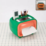 Plastic desktop tissue storage box front view