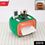 Plastic desktop tissue storage box with organizer, 1 piece