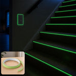 Glow in the dark fluorescent tape applied to stair edges