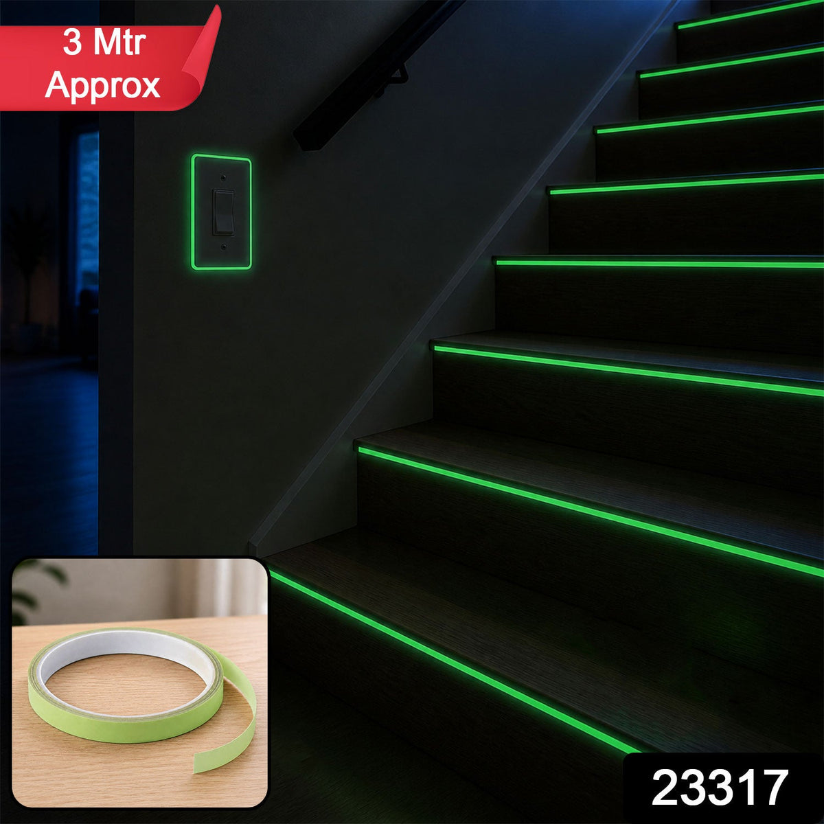 Glow in the dark fluorescent safety tape, 3 metres