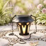Black solar lantern with hanging chain and hook