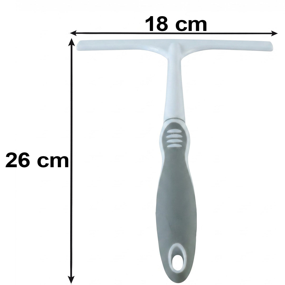 A white and gray glass wiper with dimensions of 26 cm length and 18 cm width indicated.