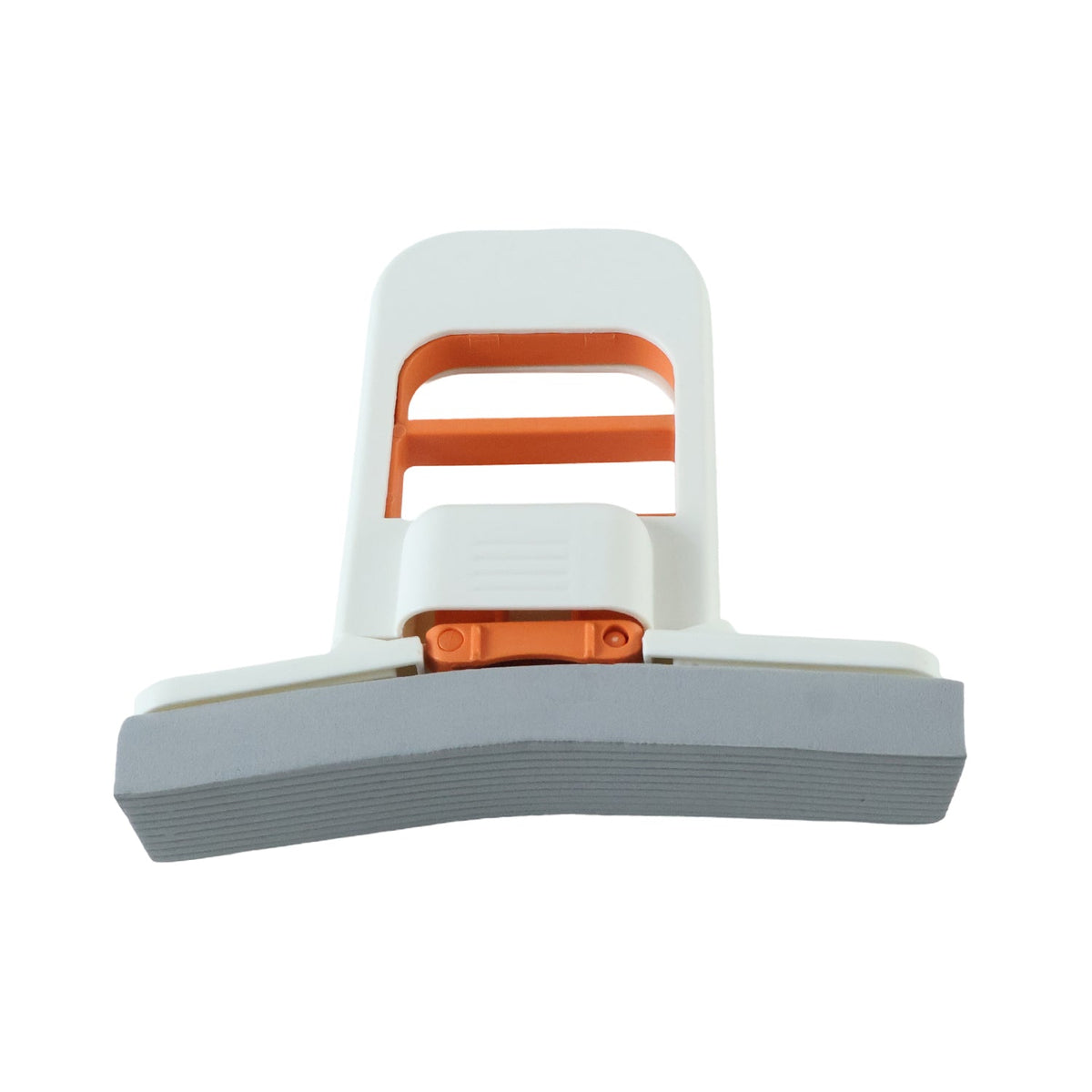 A white and orange mini sponge mop with a grey sponge head, showing dimensions of 13 cm height and 14.5 cm width.