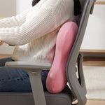 Memory foam chair back support cushion in use