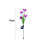A single purple and white solar flower stake light is shown with a measurement of 73cm in height.