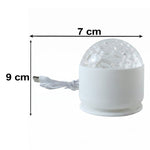 A white LED projection light with a clear textured dome and a white USB cable, showing dimensions of 7 cm width and 9 cm