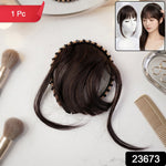 Women wearing easy-to-clip synthetic hair bangs headband in natural black