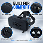 A black VR headset highlighting its soft fabric shell, smooth zipper, and cushioned face support.
