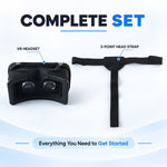 Black virtual reality headset on white background