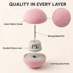 Duvet button components with fabric cover, pin and locking base