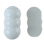 White, caterpillar-shaped holder and a clear adhesive strip on a white background.