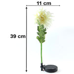 The white chrysanthemum flower solar stake light with its dimensions labeled: 39 cm total height and 11 cm flower width.