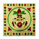Artistic wooden bajot with a vibrant hand-painted surface, showcasing traditional Indian art.