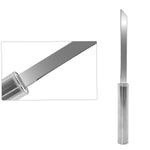 Ergonomic utility knife demonstrating its sharp cutting ability on an onion.