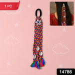 Braided hair accessory styled in vibrant colors with shell bead details