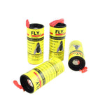 Four yellow Fly Catcher tubes with red caps are shown, two standing upright and two lying down.