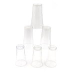 Angled view of the lightweight transparent plastic glasses.