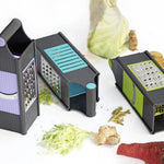 The Quickslice 4-in-1 vegetable slicer grater in action, demonstrating efficient food preparation.
