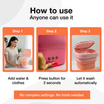 Angled view of the portable washing machine, showcasing its ergonomic design and sturdy build.