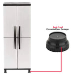 Display of four black plastic appliance stands from different perspectives.