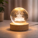 Engraved 3D crystal ball table lamp with warm LED illumination