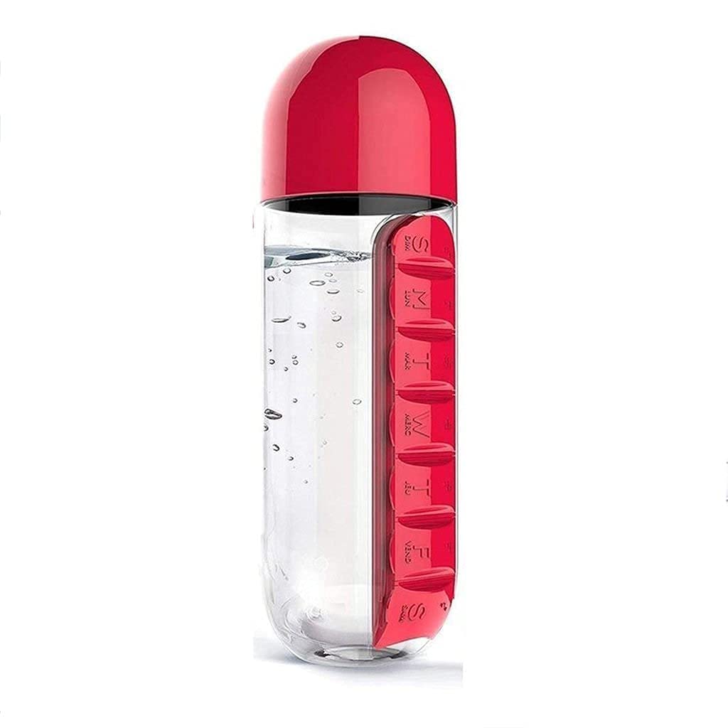 Medicine Vitamins 600ML Candy Color Pill Water Bottle Seven Daily Pill Box Organizer Portable Kit Combine Plastic Water Bottle Multicolor 1 PC