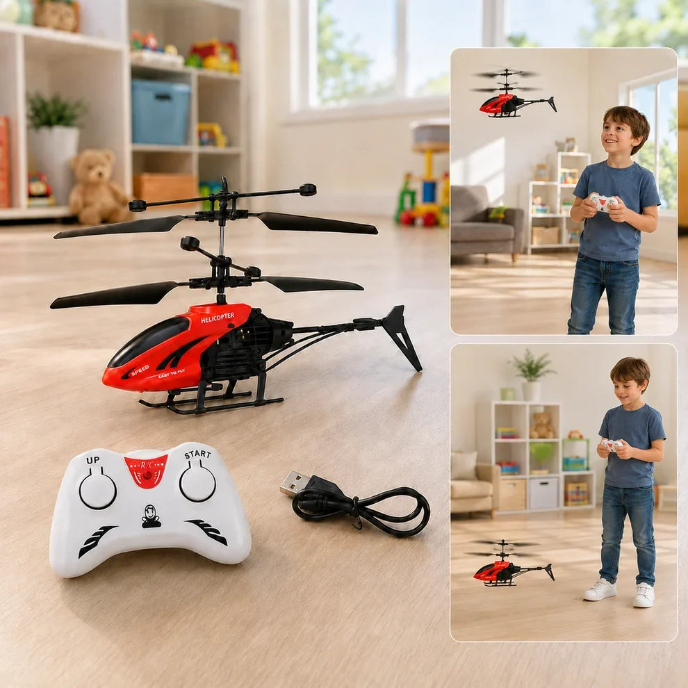 Kids Vehicle Toy Combo – Remote Control Helicopter, Tractor & School Bus (3 Pc Set)