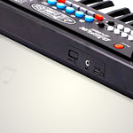 Side view showing various ports on the kids musical keyboard.