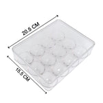 Multiple Organivo egg storage boxes stacked neatly inside a fridge.
