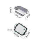Space-saving foldable chopping board collapsed for compact storage in a small kitchen.