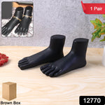 Side view of black foot mannequin display stand pair for showcasing anklets and toe rings