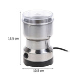 Top-down view of the mini electric grinder with its clear lid for monitoring.