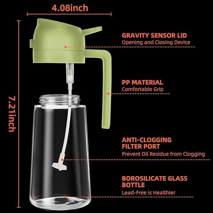 NaturalCozy Oil Sprayer & Dispenser Bottle 2-in-1 Premium Oil Bottle with Spray Nozzle for Healthy Cooking, Air Fryer, BBQ, Salad, Roasting 500ml Ecom Vinayak (Hard Plastic) (Pack 1)