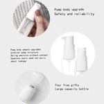 Lifestyle shot of the travel dispenser bottle set being used on a trip.