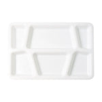 White plastic divided serving tray suitable for home, cafeteria, and party use.