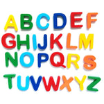 Complete set of 26 capital magnetic letters in three distinct colours.