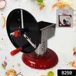 Side view of the stainless steel chips maker, showcasing its sturdy iron wheel.