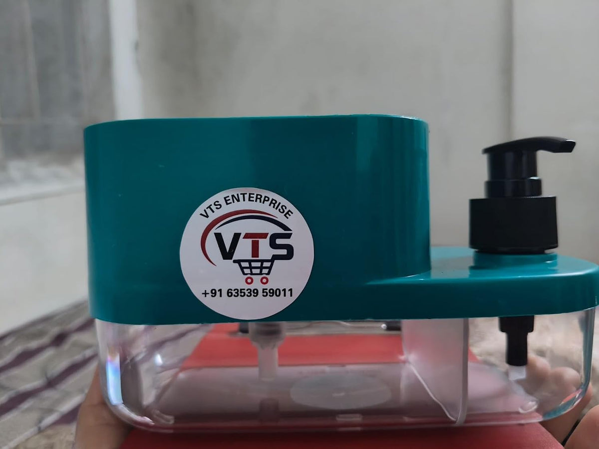 VTS Enterprise 3 in 1 Soap Dispenser with Sponge Holder – Bathroom Liquid Soap Pump for Kitchen Sink handwash Dispenser Bottle soap Dispenser for wash Basin Kitchen Accessories Items for Home