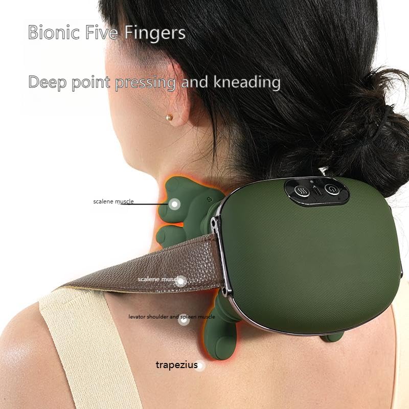 Neck & Shoulder Massager with Heat, Wireless Portable Shiatsu Back Massager, 4D Deep Tissue Kneading Electric Massage Machine, Human Hand Simulation for Neck Pain Relief, Muscle Relaxation Device for Home Office Travel (Green)