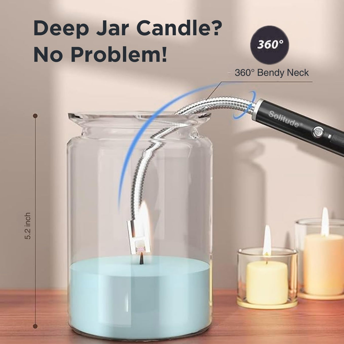 Solitude Matchstick Lighter | Long Handle Butane Gas Lighter | Refillable Multipurpose Flame Lighter for Kitchen, Candles, BBQ & Camping | Compact & Portable Match Stick